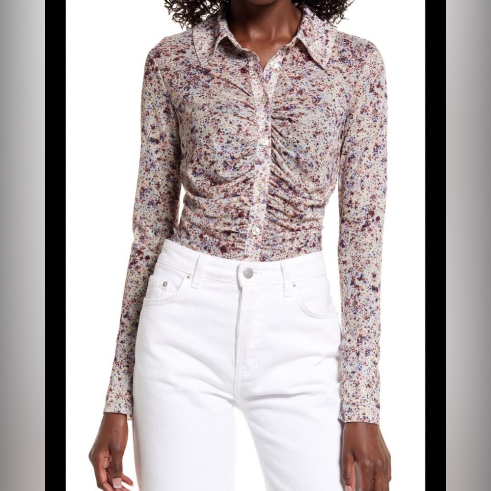 Nordstrom Blue Floral Button Down Shirt